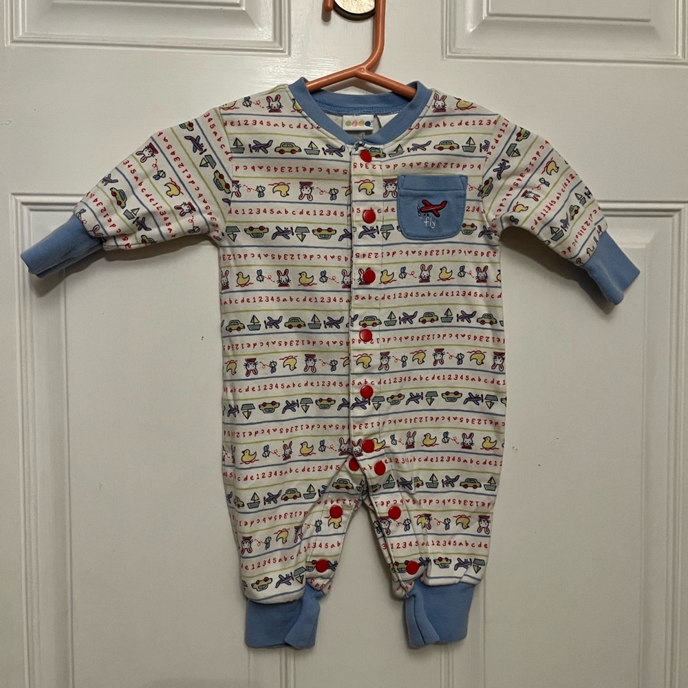 Colorful Striped Kids Bodysuit with Airplane Design